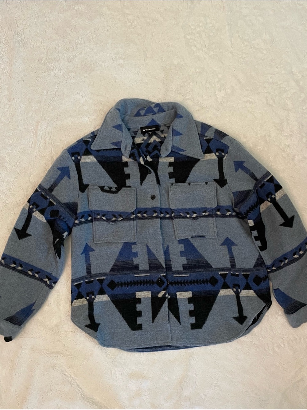 Fifteen Twenty Blue and Black Patterned Button-Down Shirt Jacket